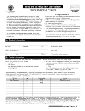 1998-99 Verification Worksheet