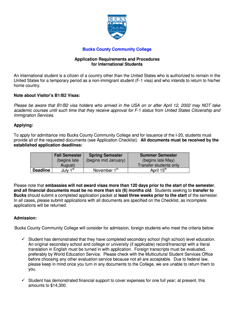 F-1 Student Transfer Form - Bucks County Community College - bucks Preview on Page 1