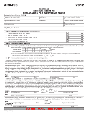 Arkansas Individual Income Tax Declaration for Electronic Filing