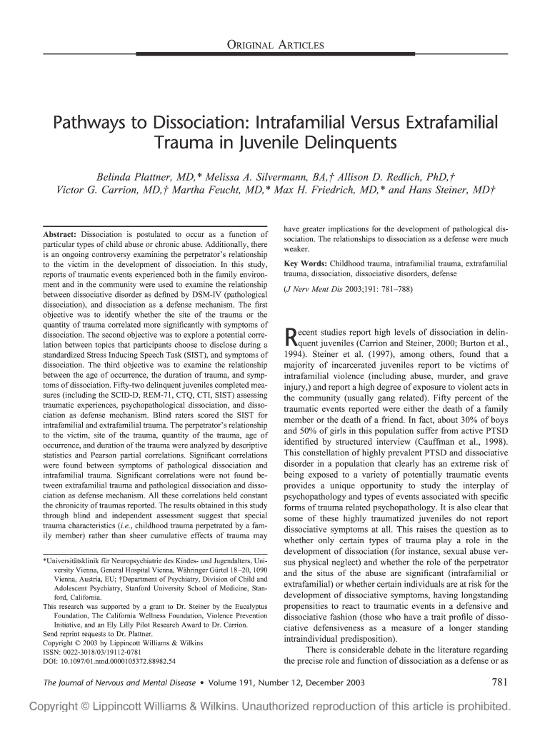 Pathways to Dissociation: Intrafamilial Versus Extrafamilial Preview on Page 1