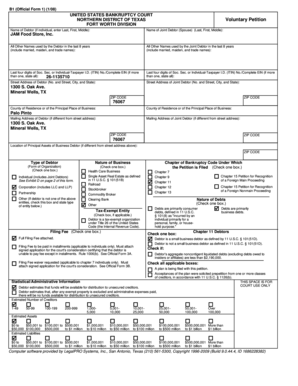 US Bankruptcy Voluntary Petition Form 1