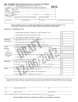 Rhode Island Business Corporation Tax Return