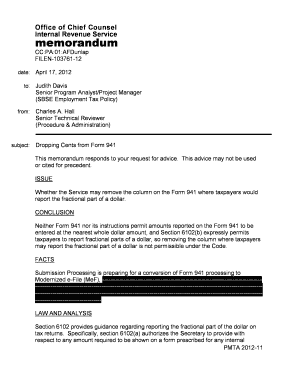 IRS Memorandum on Form 941