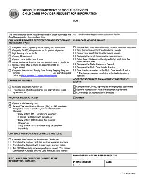 Missouri Child Care Provider Request for Information