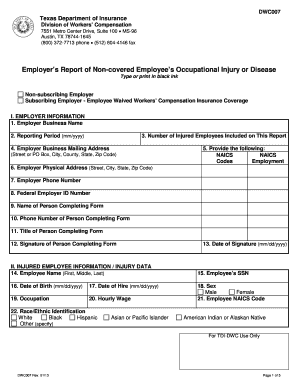 Texas Employer’s Report of Non-covered Employee’s Occupational Injury or Disease