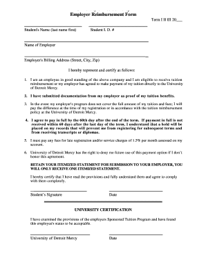University of Detroit Mercy Employer Reimbursement Form