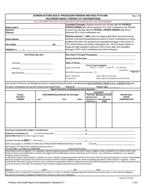 Screen Actors Guild Television Weekly Contribution Form