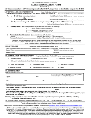 University of Texas Payee Information Form