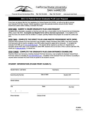 2012-13 Federal Direct Graduate PLUS Loan Request