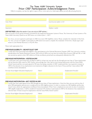 Texas A&M ORP Participation Acknowledgment Form