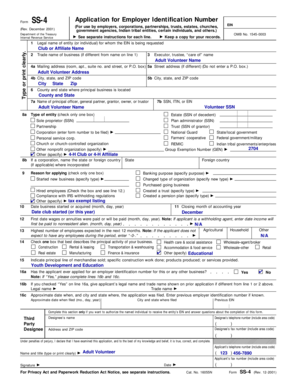 Form SS-4 Application for Employer Identification Number