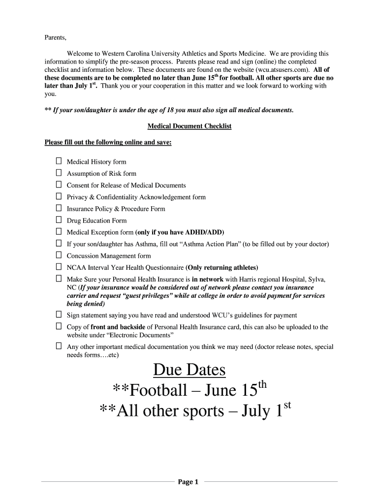 Due Dates **Football June 15 **All other sports July 1 Preview on Page 1