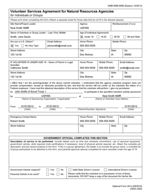 Volunteer Services Agreement for Natural Resources Agencies