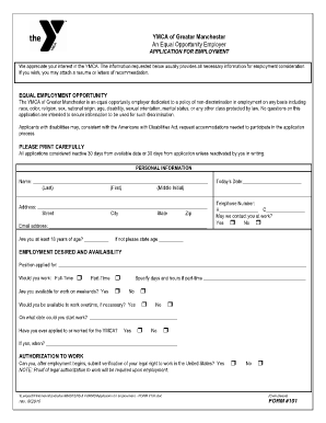 YMCA Employment Application Form 101