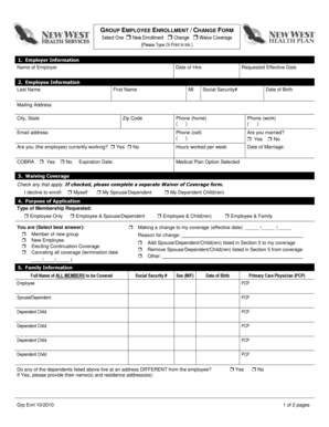 Employee Enrollment Change Form