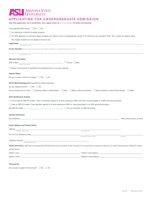 Arizona State University Undergraduate Application