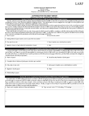 Louisiana Assessors’ Retirement Fund Direct Deposit Authorization