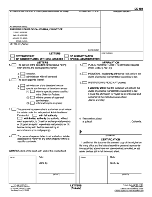 California Probate Letters DE-150