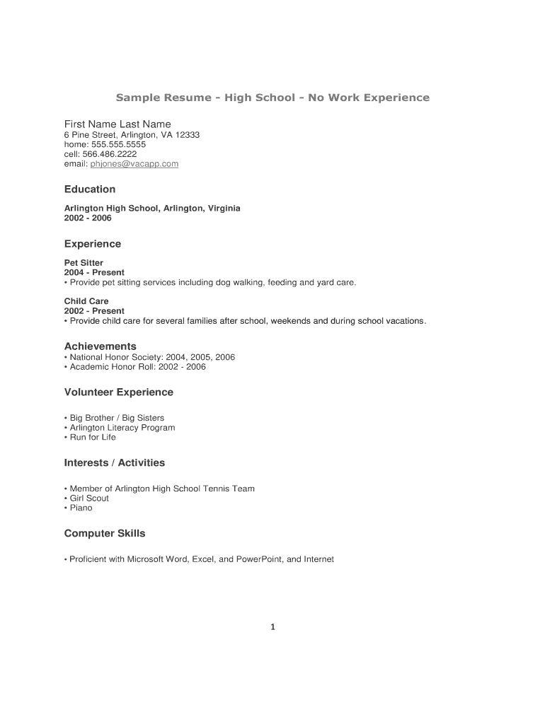 high school resume template Preview on Page 1