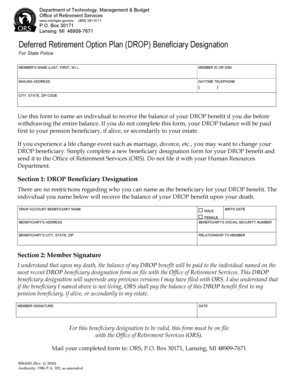 Michigan DROP Beneficiary Designation Form