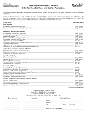 Kentucky Sales and Use Tax Order Form