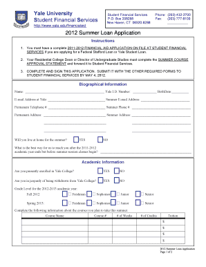 Yale Summer Loan Application