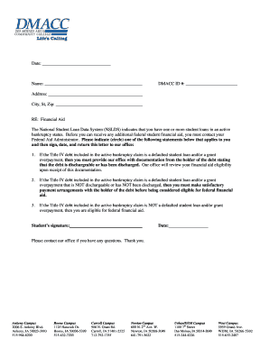 Financial Aid Bankruptcy Status Letter