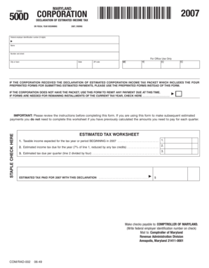 Maryland Form 500D 2007