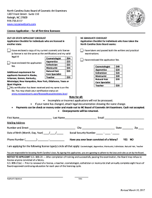 North Carolina Cosmetic Arts License Application