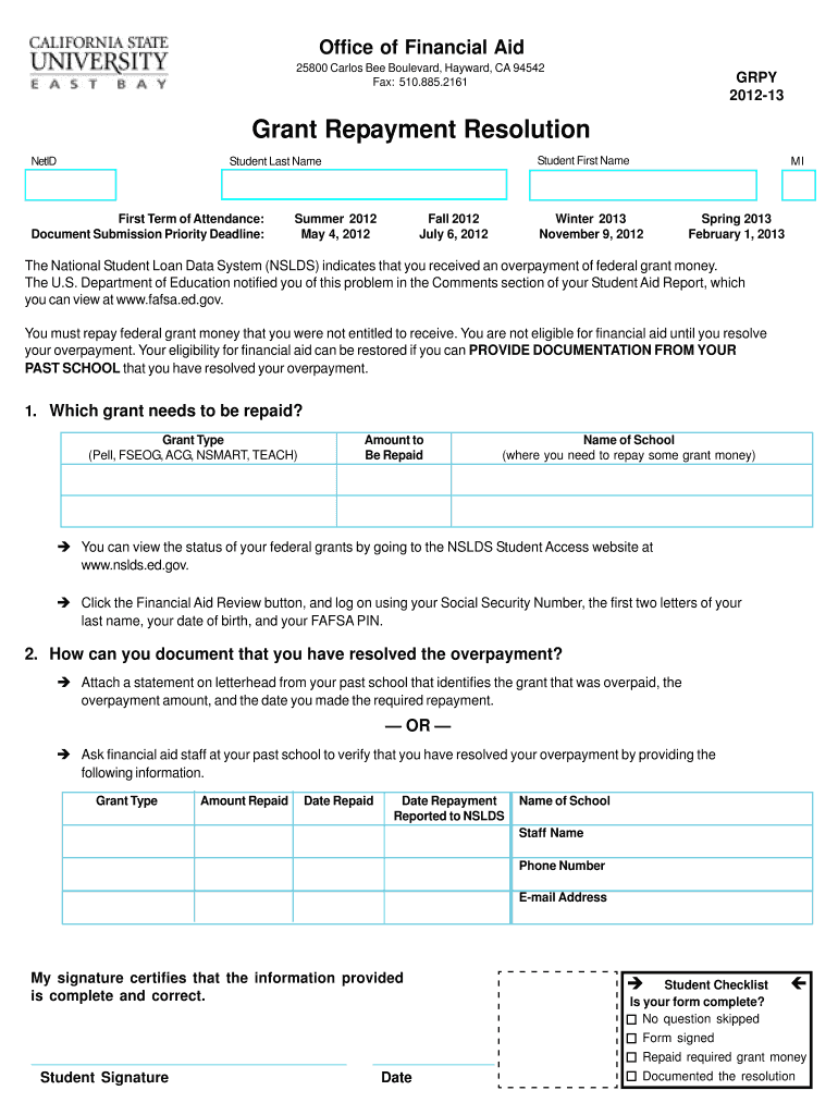 Grant Repayment Resolution Preview on Page 1