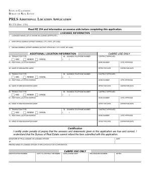 California PRLS Additional Location Application