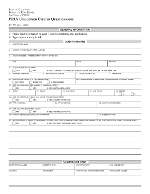 RE 273 Unlicensed Officer Questionnaire (PRLS) - California ... - dre ca