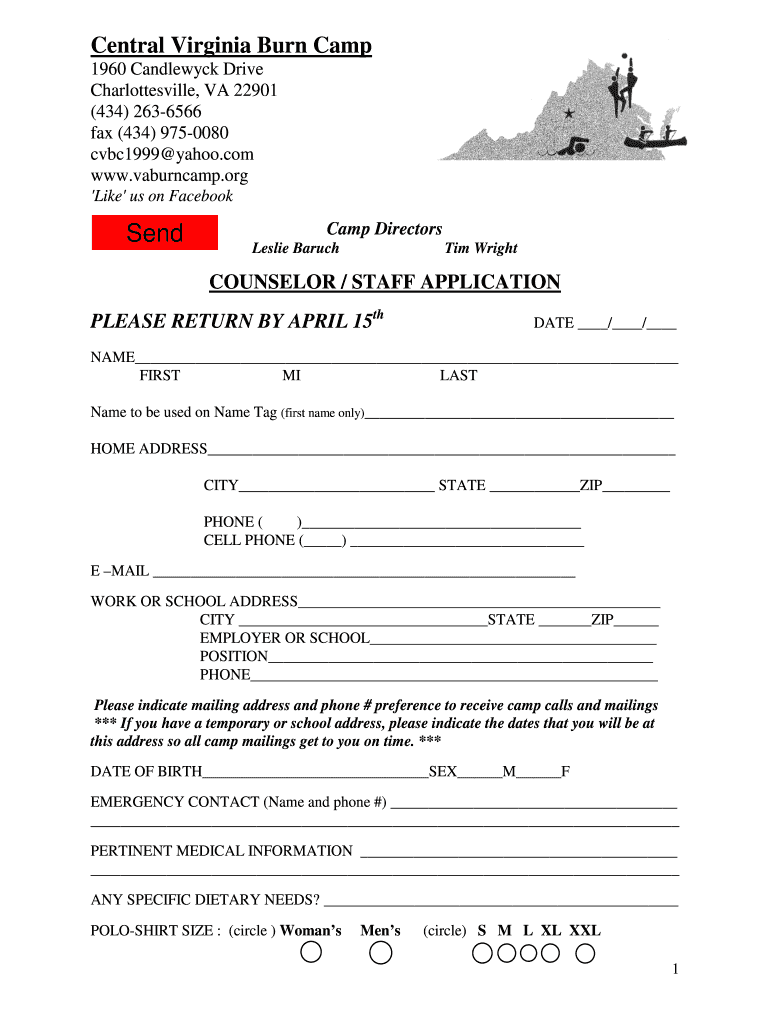 COUNSELOR STAFF APPLICATION PLEASE RETURN BY APRIL 15 Preview on Page 1