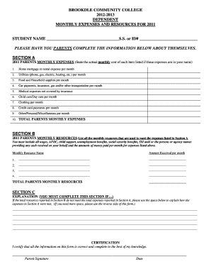 brookdale dependent monthly expenses form