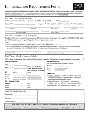 Pace University Immunization Requirement Form