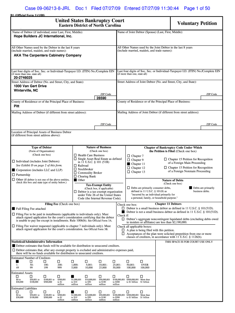 Bankruptcy Forms Hope Builders JC International, Inc - John G Rhyne NC State Bar No 17570 Preview on Page 1