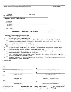 California Appearance Stipulations Waivers Form