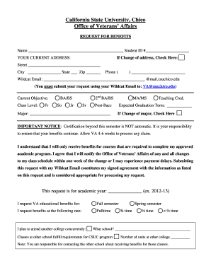 California State University Veterans Benefits Request Form