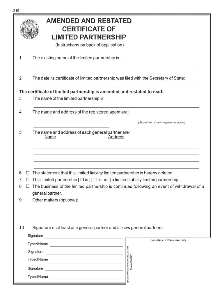 Amended and Restated Certificate of Limited Partnership Preview on Page 1