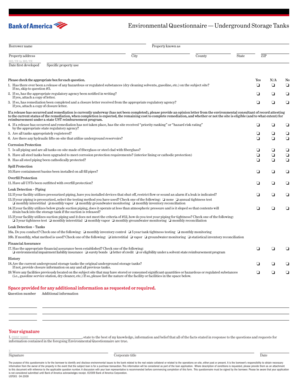 Environmental Questionnaire — Underground Storage Tanks