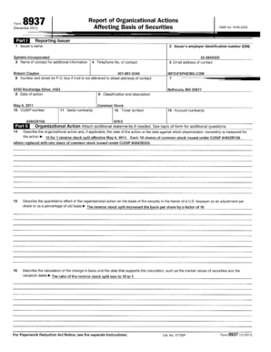 Form 8937 Report of Organizational Actions
