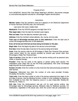 Service Plan Cost Sheet Addendum