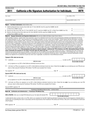 2011 California e-file Signature Authorization Form 8879