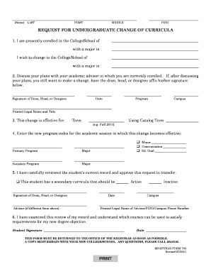 Request for Undergraduate Change of Curricula