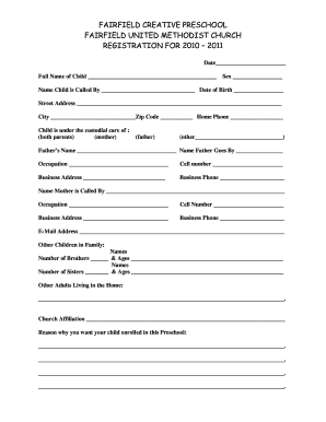 preschool admission form pdf