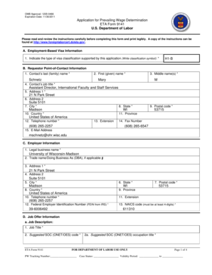 ETA Form 9141 Application for Prevailing Wage Determination