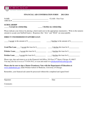 Financial Aid Confirmation Form 2013-2014
