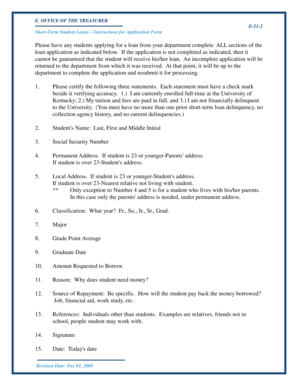 University of Kentucky Short-Term Student Loan Application