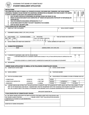 Louisiana Cosmetology Student Enrollment Application