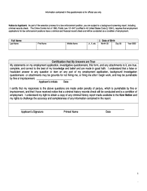 Law Enforcement Background Investigation Questionnaire